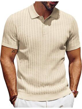 Men's Apricot Knit Short Sleeve Textured Imported Polo T Shirt Casual